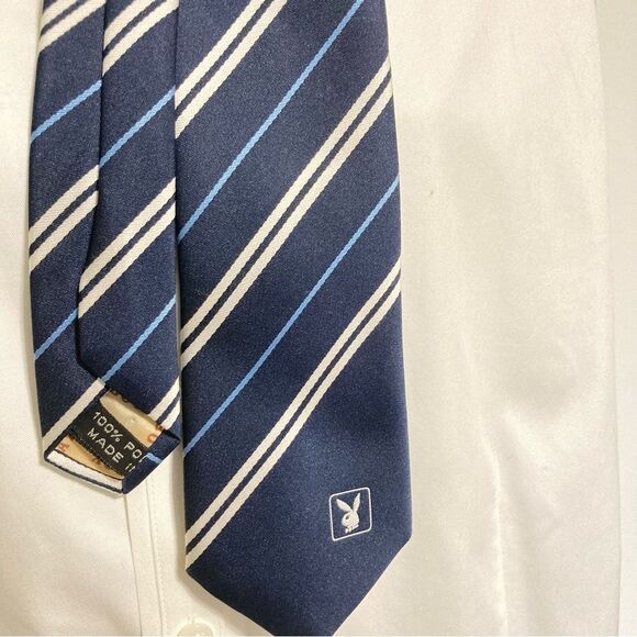 PLAYBOY Tie Italy Blue Light Blue White Stripes Mens Necktie 54 x 3 inches - Picture 13 of 15